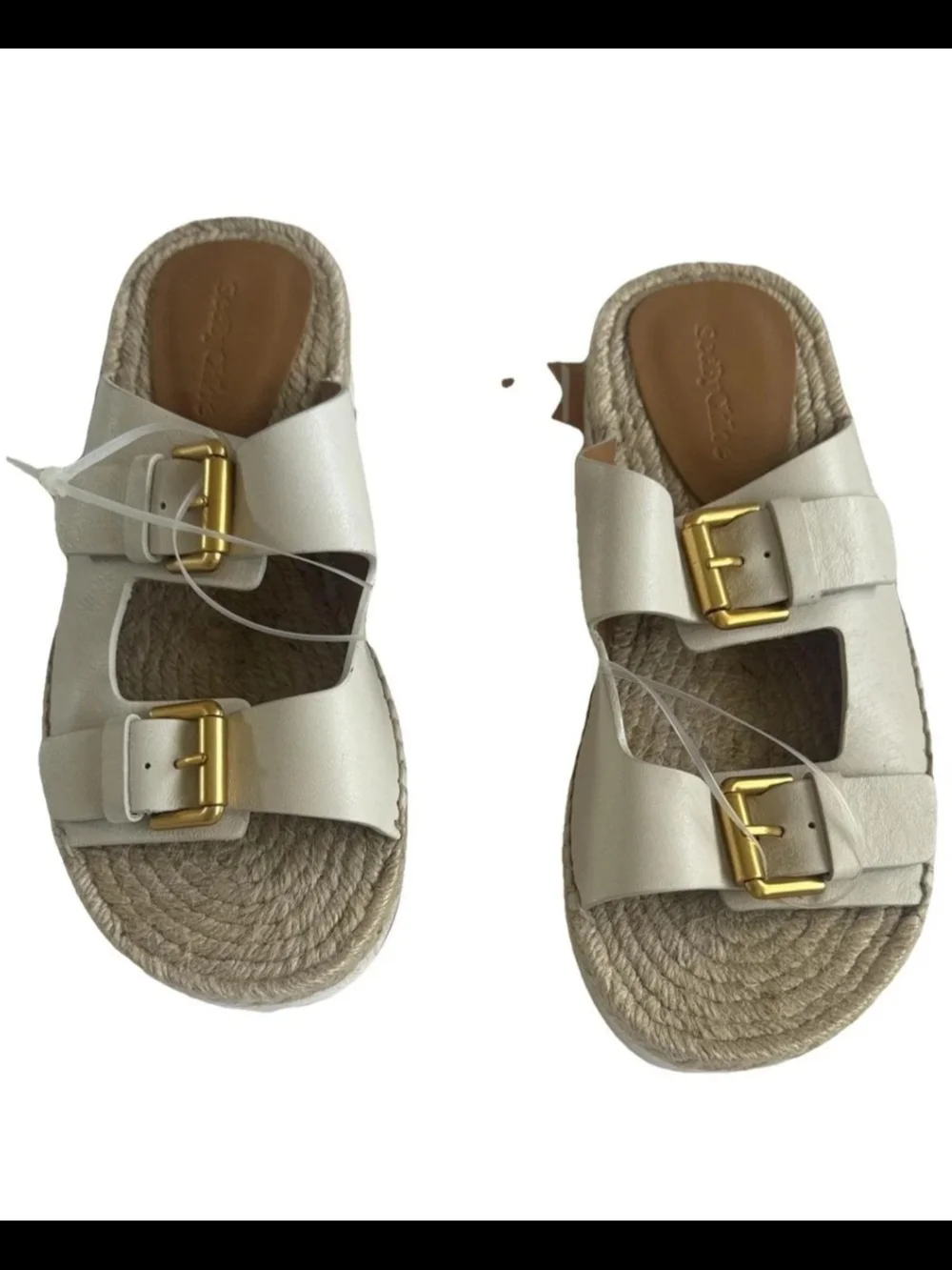 Brand New See By Chloe Cream Double-Buckle Espadrille Slide Sandals - Picture 1 of 3